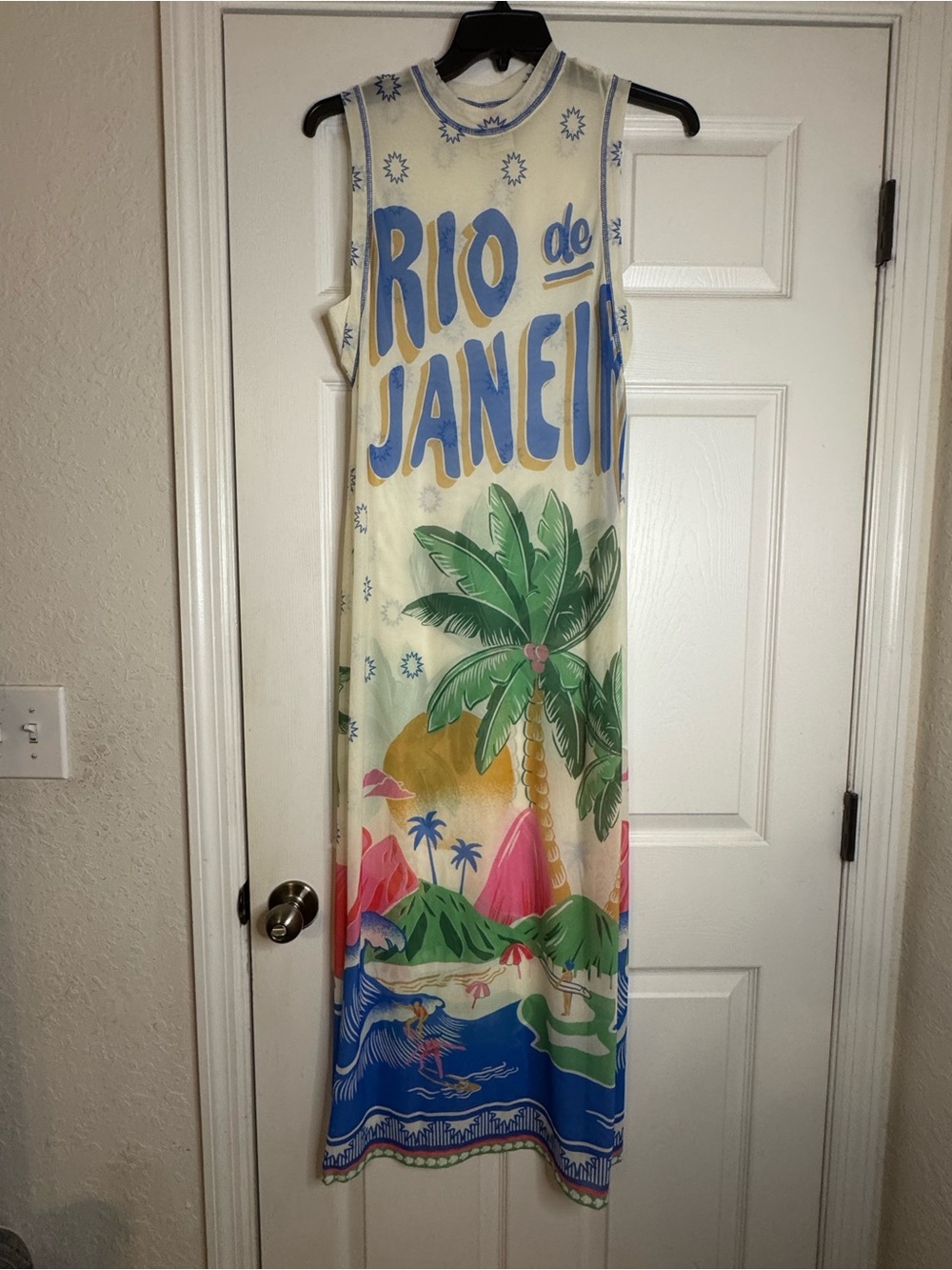FARM Rio Cream Top with Blue and Orange Graphic